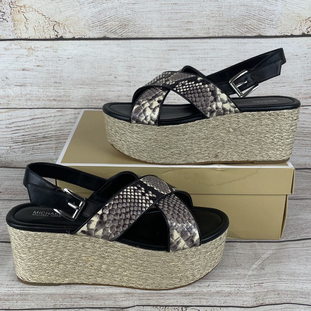 Michael Kors Jodi Mid Womens Sz 10M Wedge Sandals Snakeskin Leather